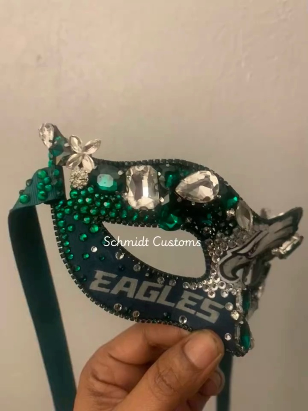 Jeweled Emerald Green 'EAGLES' Decorative Face Mask